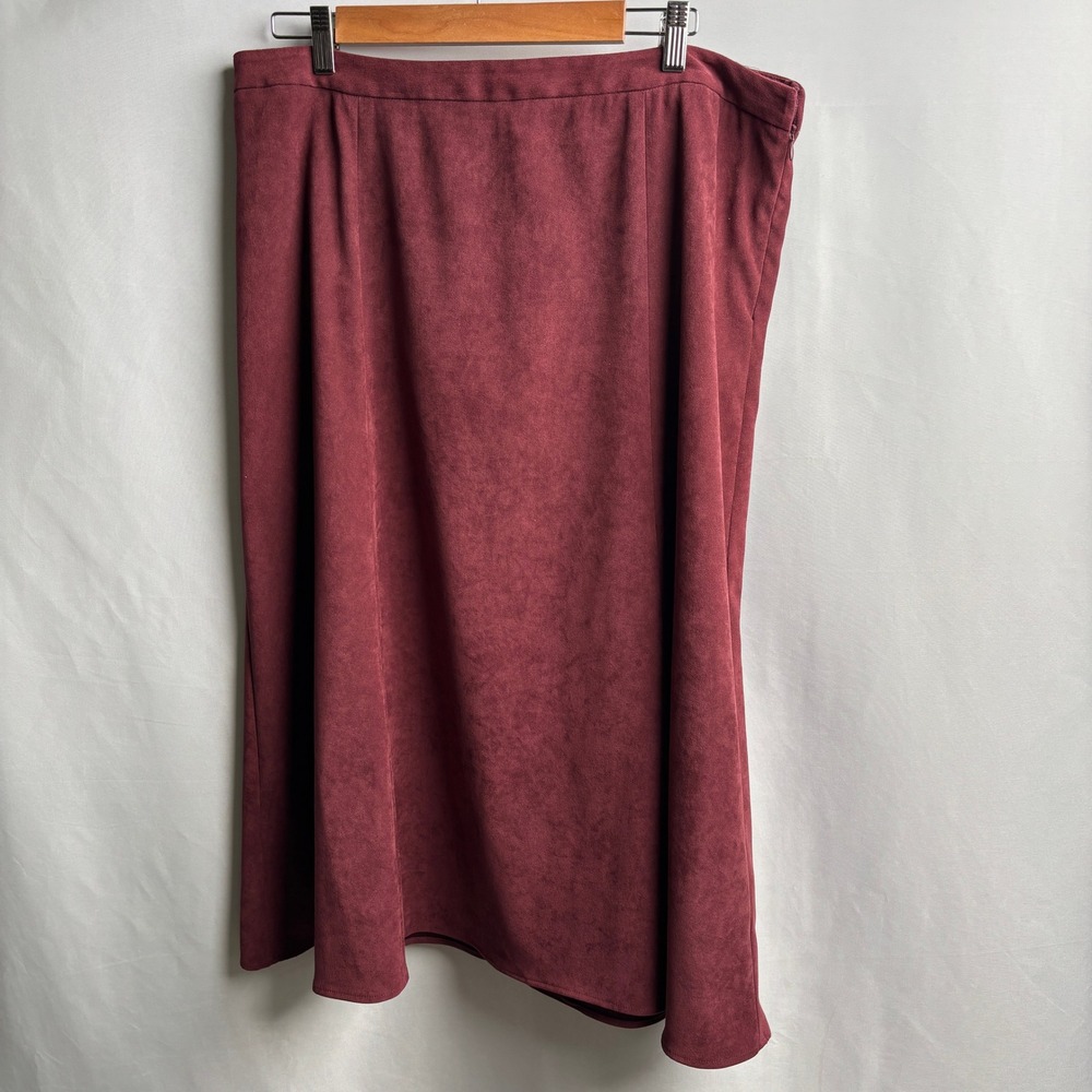 VTG Burgundy Red‎ Faux Suede Stretch Midi Skirt 16 Maroon A-Line Dark Academia
